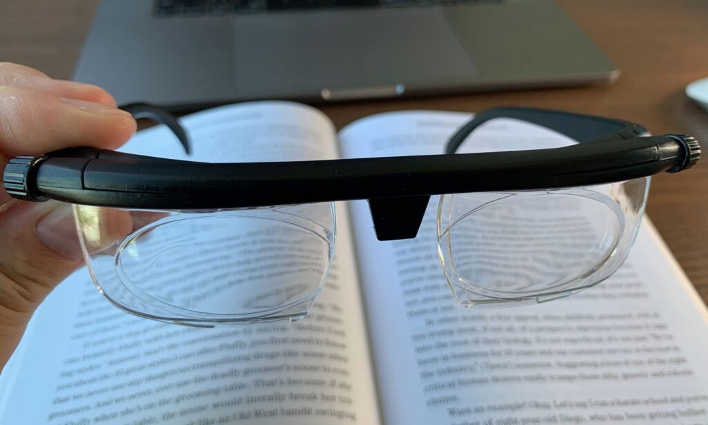 Close up of Flex Vision in front of a book